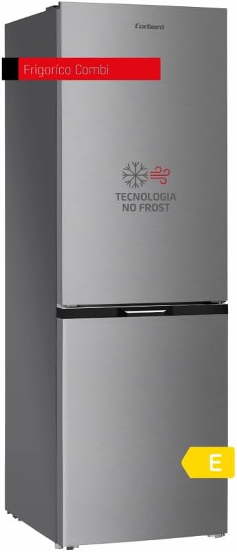 Frigorífico combinado, Corbero, 293 L, 40 Db, 70,2 kg, com iluminação LED, com prateleiras, vidro, Prateado, para uso diário
