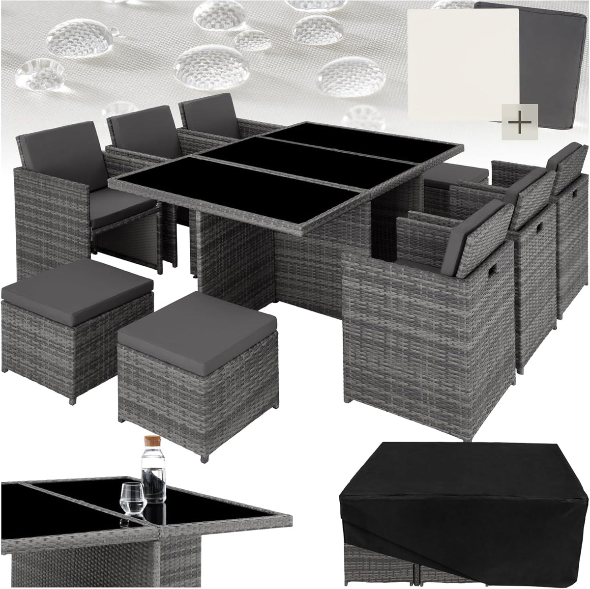 Conjunto de mobiliário de jardim, tectake, 10 Pessoas, 8 cadeiras, aço inoxidável, aço, Cinzento, para jardim e exterior