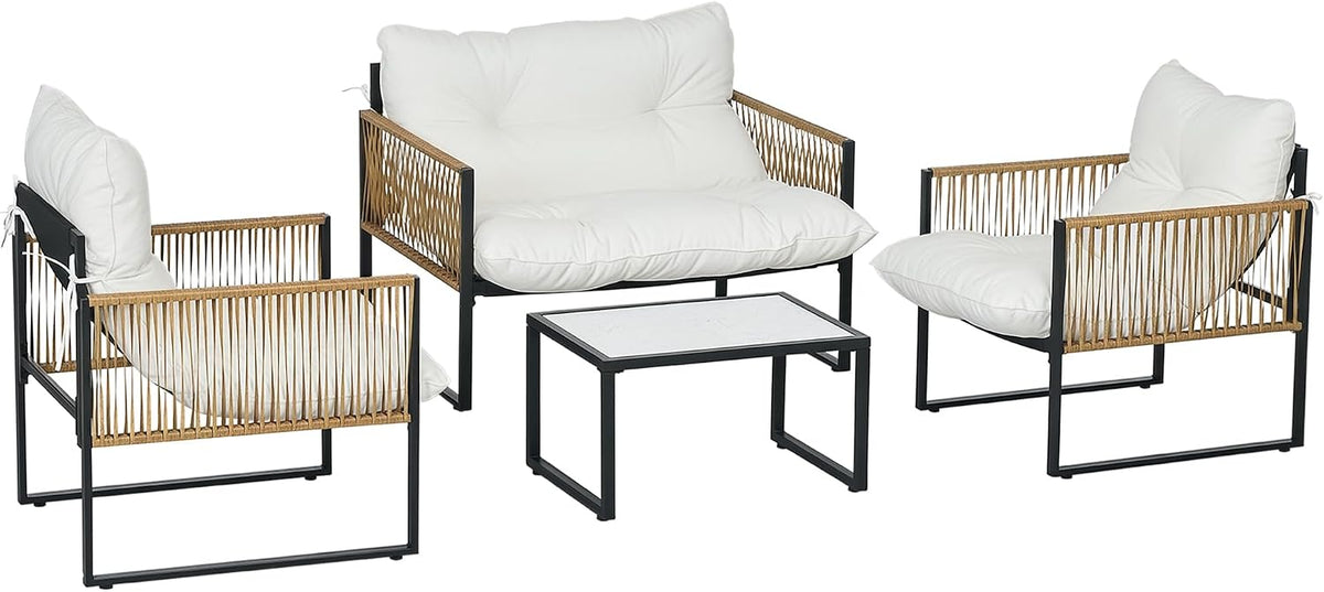 Conjunto de mobiliário de jardim, Outsunny, 220 kg, 120 kg, 25 kg, 68,6 kg, 106 × 70 × 72 cm, 60 × 70 × 72 cm, aço, madeira, Castanho