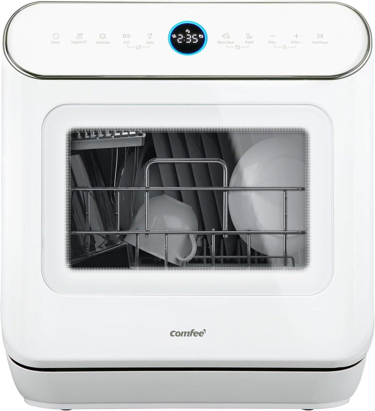Máquina de lavar loiça compacta, Comfee, CDWMT305WD, 7 Programas, 465 mm, 270 mm, 420 × 436 × 465 mm, 3 pessoas, com prateleiras, vidro, Multicolor