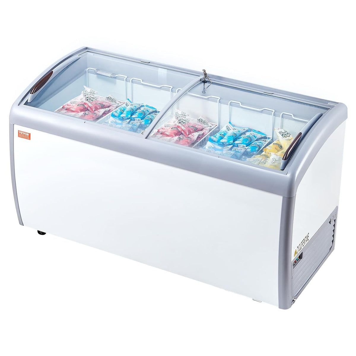 VEVOR, Máquina de gelados, Kommerzielle, 460 L, com iluminação LED, com rodas, vidro, Branco, para uso diário