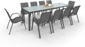 Conjunto de jardim, IDMarket, com 10 cadeiras, 240 cm, aço, vidro, Cinzento, para jardim e exterior
