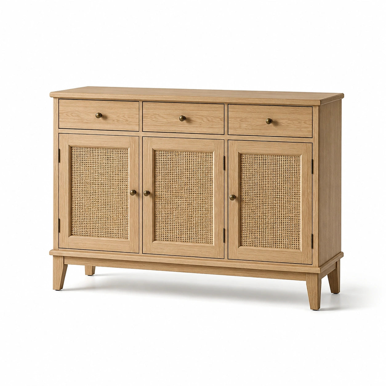 Aparador de madera de roble y ratán 120 cm