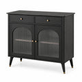 Aparador Negro de Madera con Puertas de Vidrio Texturizado