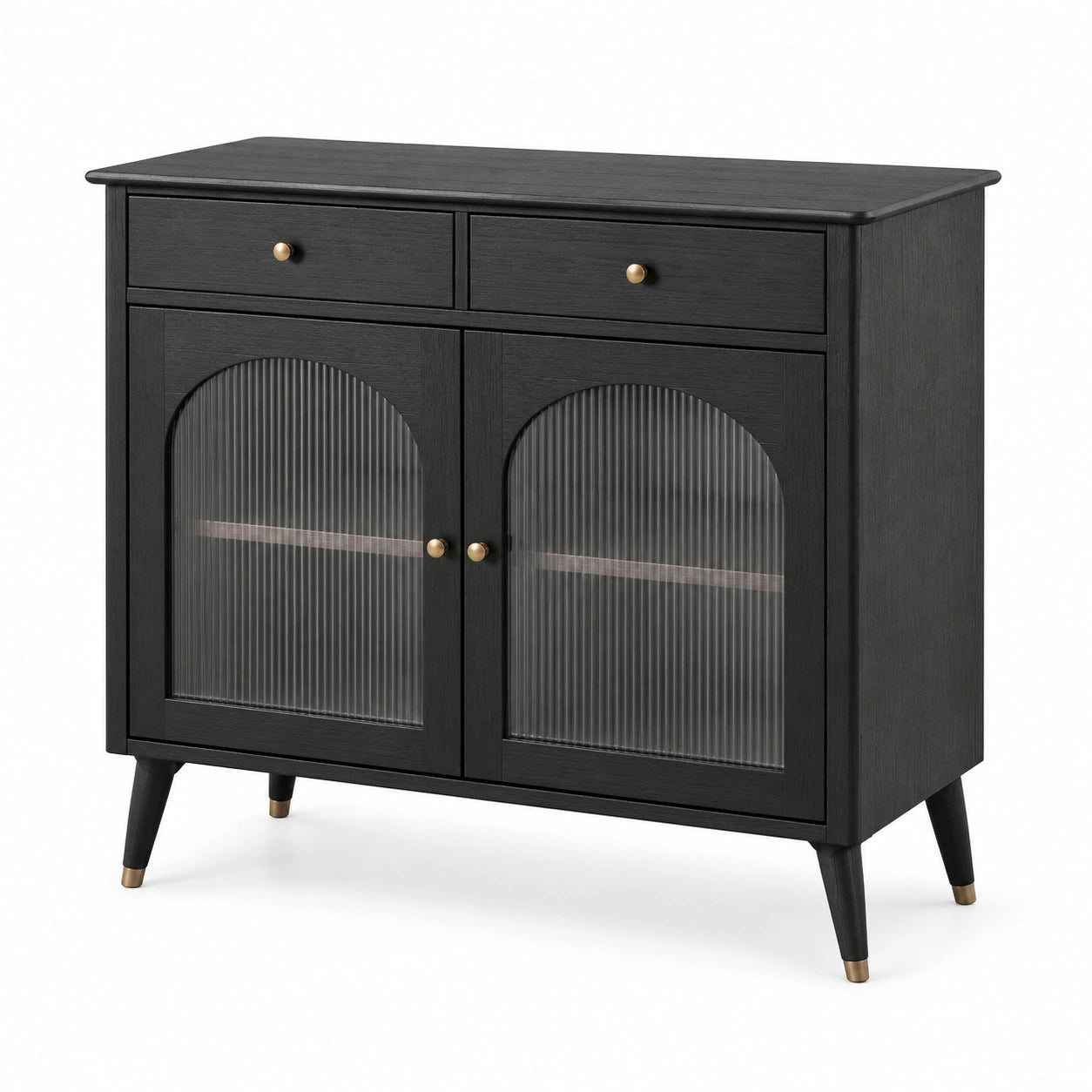 Aparador Negro de Madera con Puertas de Vidrio Texturizado