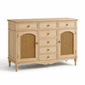 Aparador de madera natural con puertas de ratán 145x40x90 cm
