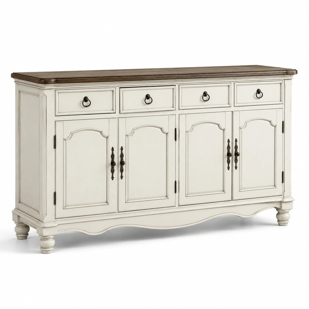 Aparador de madera maciza con 4 puertas y 4 cajones 180x45x90 cm