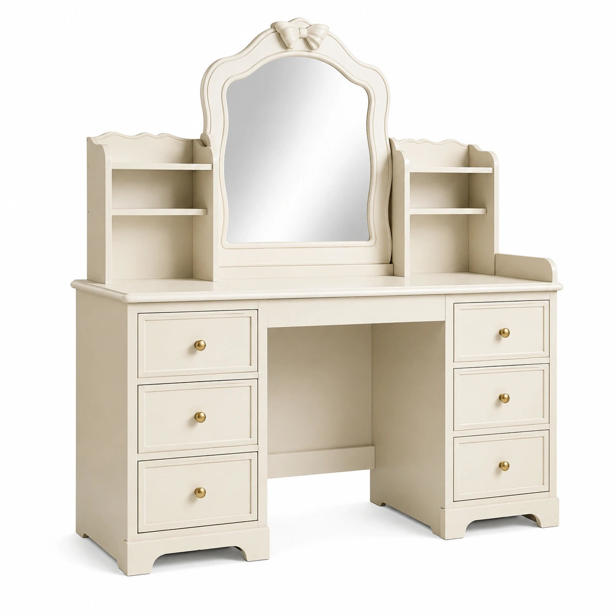 Tocador de madera MDF beige con espejo y cajones