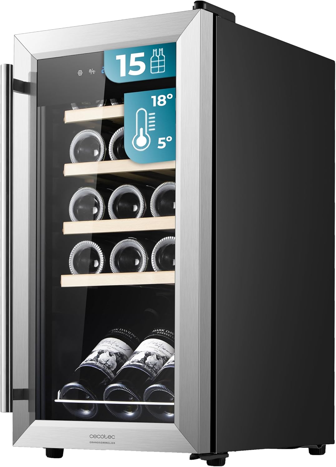 Cecotec, Frigorífico para bebidas, 39 dB, 8,1 kg, regulável, com prateleiras, madeira, Prateado, para uso diário