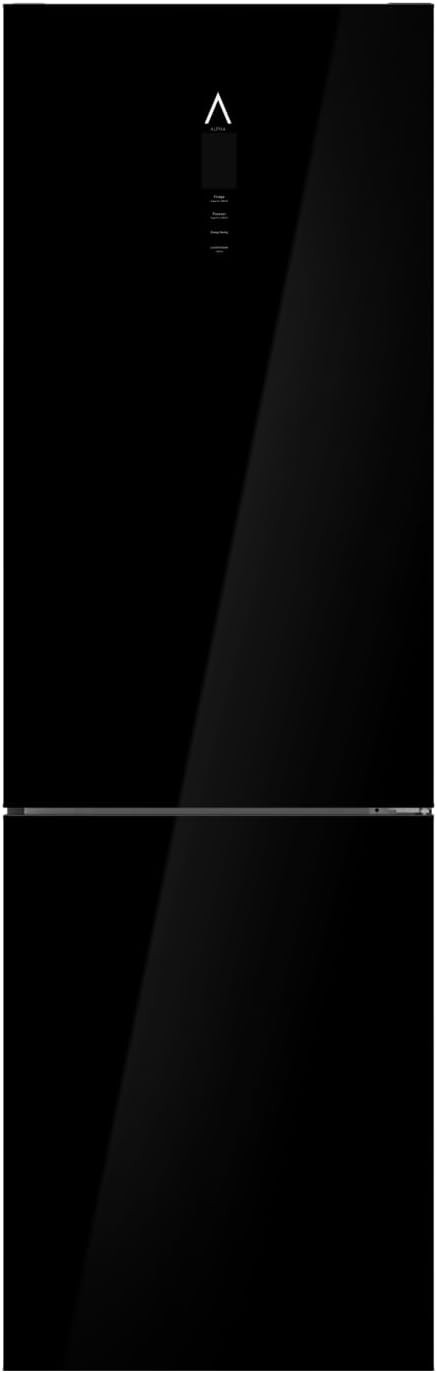 Frigorífico combinado, ALPHA, 195 cm, 59,5 cm, 63,5 cm, 333 L, dobrável, com iluminação LED, com gavetas, aço inoxidável, aço, Preto, para uso diário
