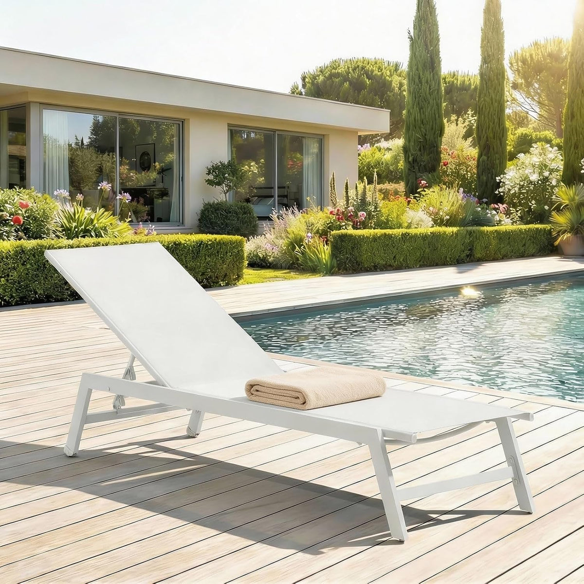 Espreguiçadeira, IDIMEX, Gartenliege, 55 cm, 192 × 31 × 55 cm, altura regulável, regulável, alumínio, Prateado, para uso diário