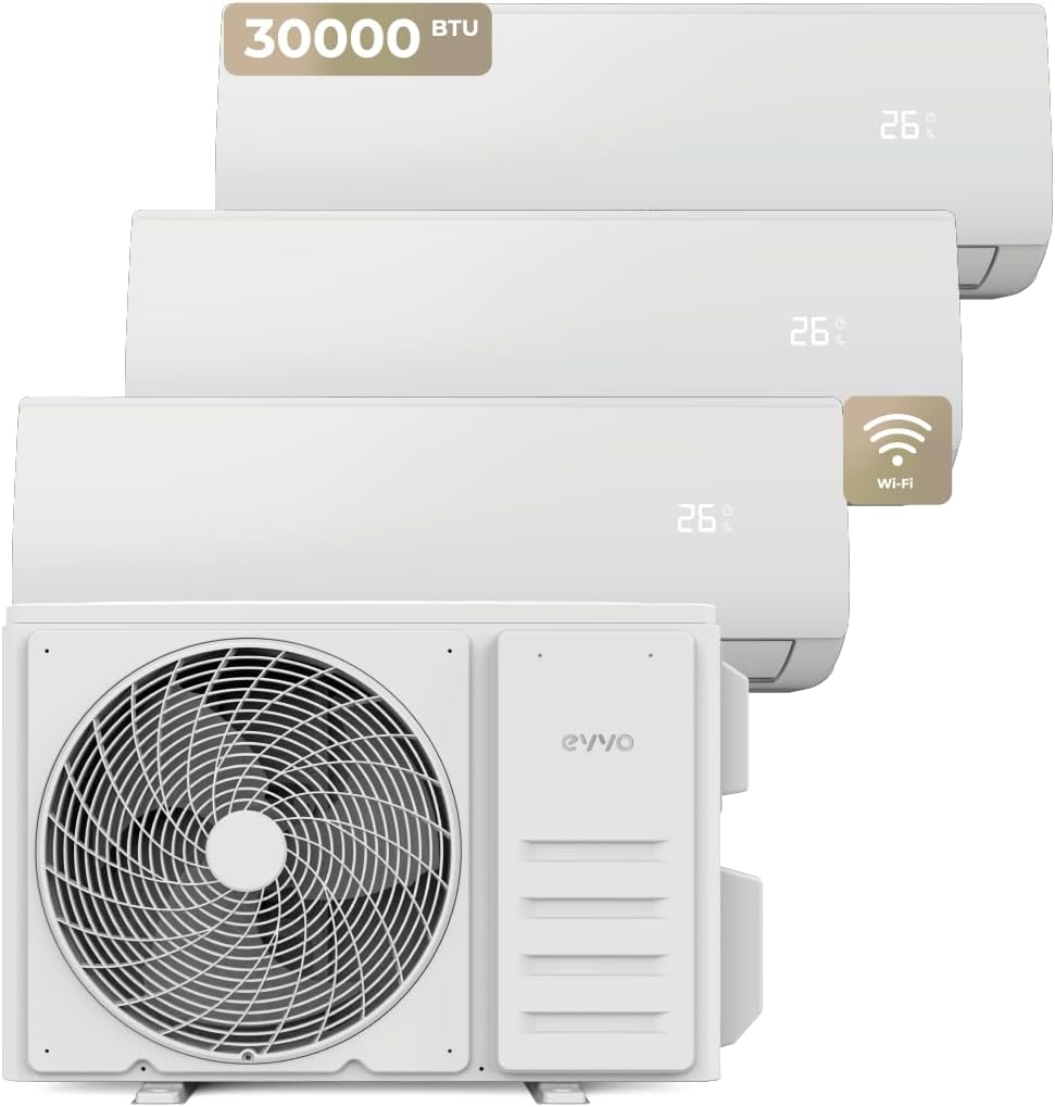 Ar condicionado split, EVVO, CLIMA, 30.000 BTU, 24 L, 8 velocidades, com comando à distância, com iluminação LED, com controlo por aplicação
