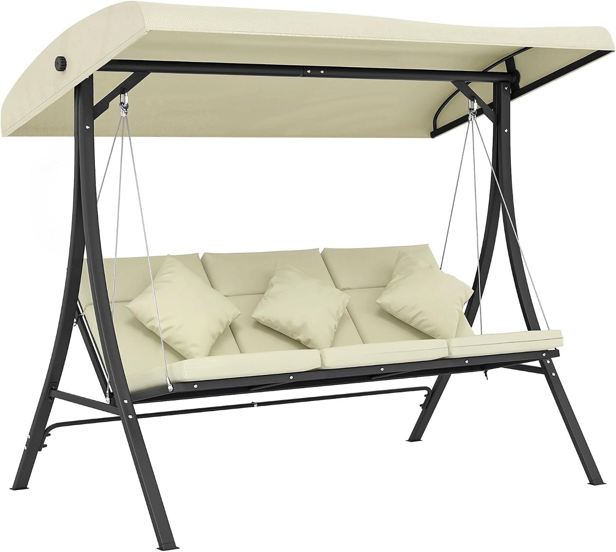 Baloiço de jardim, Outsunny, 202 × 115 × 168 cm, 320 kg, 156 cm, 3 pessoas, aço, Bege, para jardim e exterior
