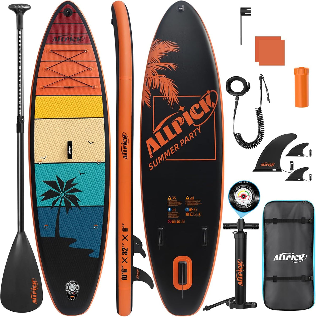 Prancha de paddle insuflável, ALLPICK, Stand, 200kg, 320 cm, 80 cm, 15 cm, regulável, Mehrfarbig, para uso diário