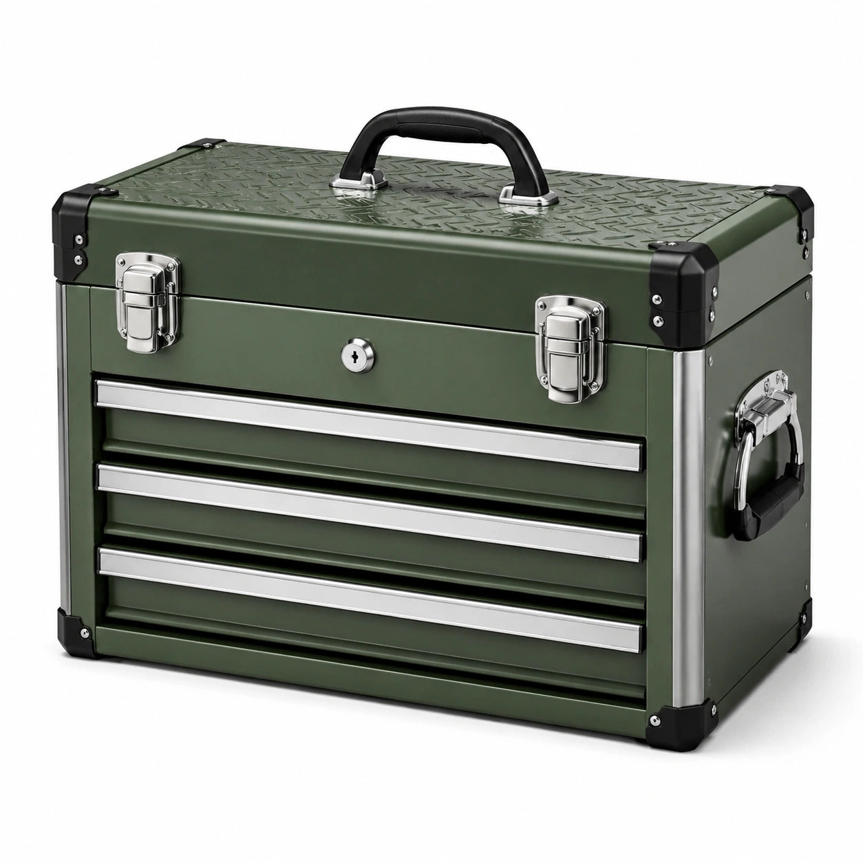 Caja de herramientas de metal verde con 3 cajones 51 x 22 x 30 cm