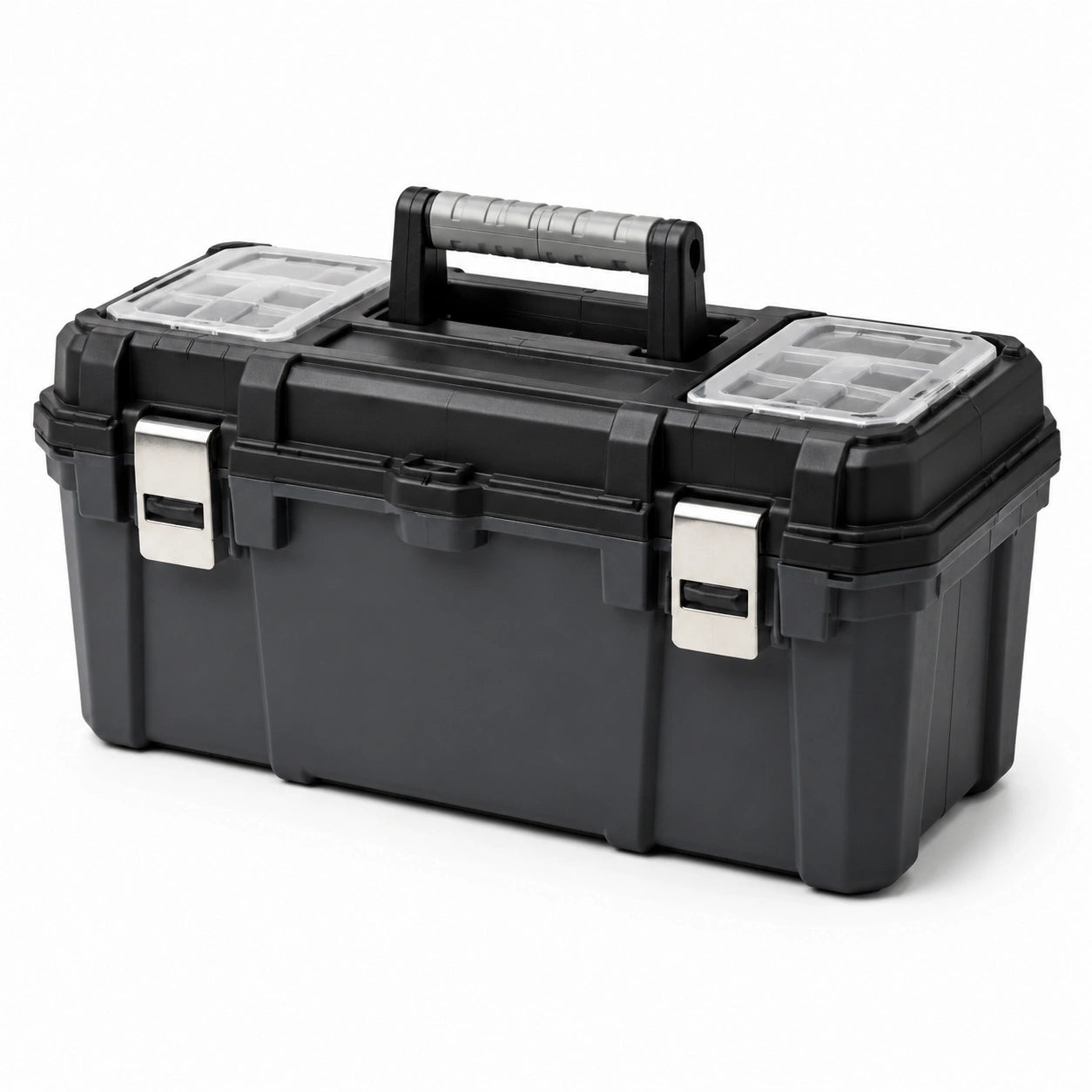 Caja de herramientas negra de plástico con cierres metálicos 50x25x25 cm