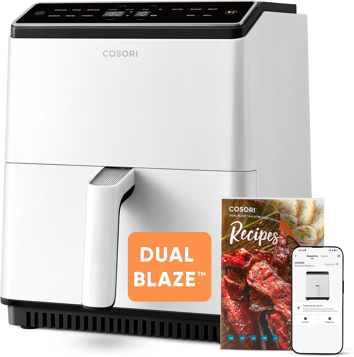 Fritadeira de ar quente, Cosori, 4 L, 6.4 L, 1.8 kg, 2.5 kg, 5,6 kg, com controlo por aplicação, Multicolor, para a cozinha