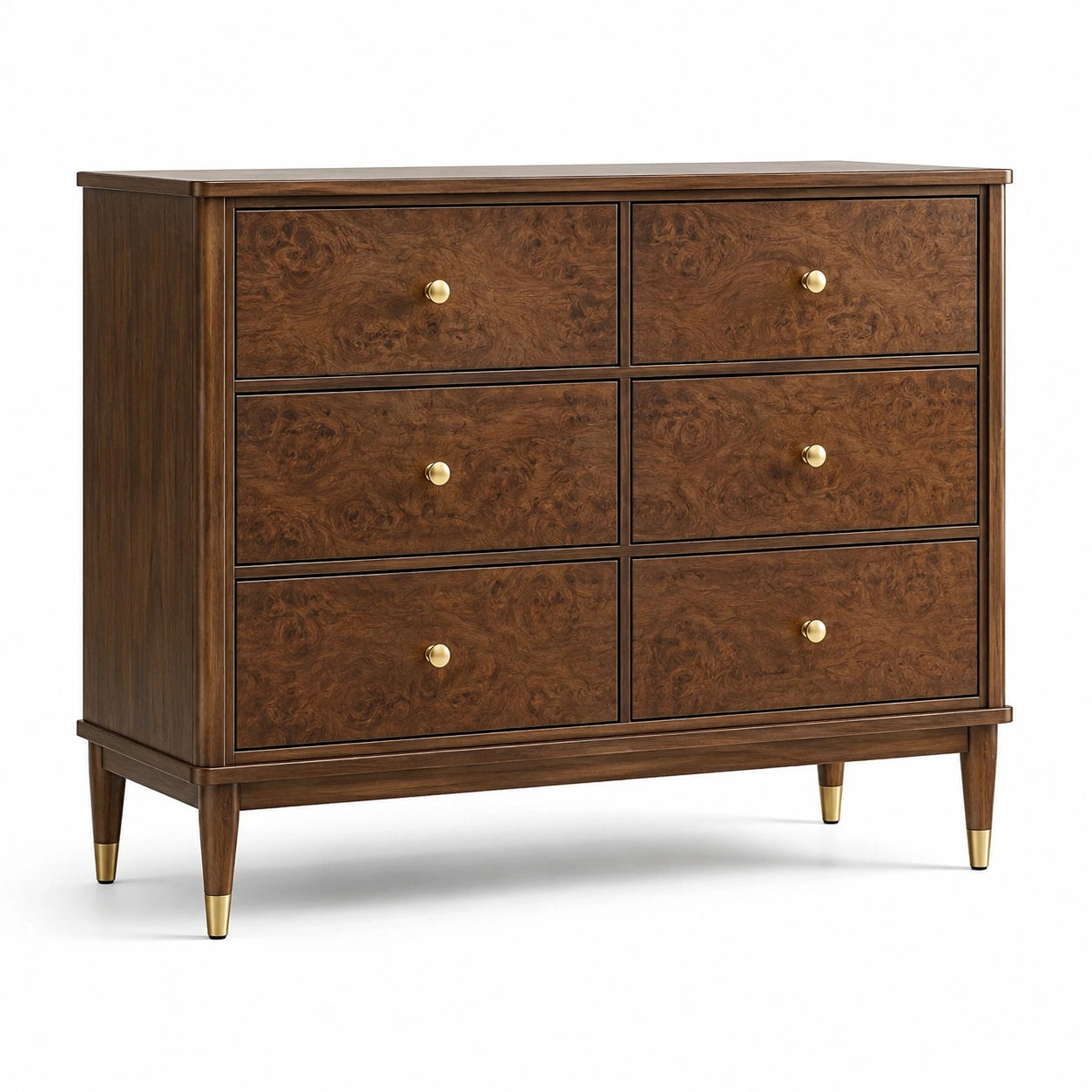 Cómoda de Madera con 6 Cajones y Tiradores Dorados