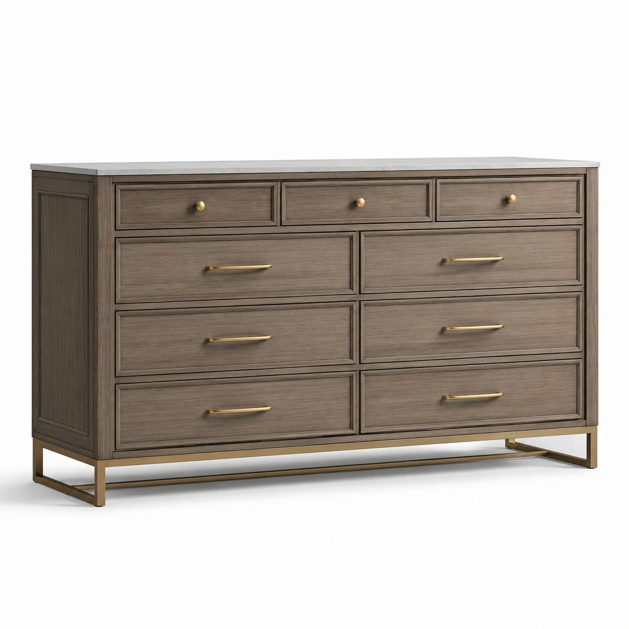 Cómoda de madera y metal con 9 cajones