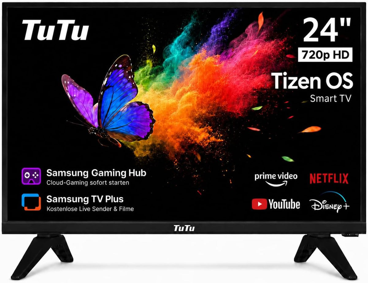Televisor portátil, TuTu, TU24Q1H-T8, 60 cm, 100 mm, 8,8 kg, 100 × 100 mm, com iluminação LED, com controlo por aplicação, Multicolor, para a sala