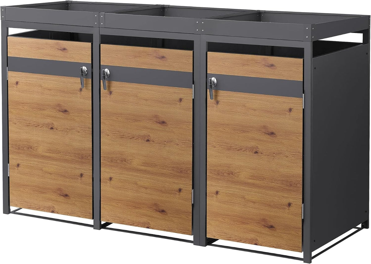 Abrigo para contentores, ML DESIGN modern living, 240L, 200 × 80 × 124 cm, 8 cm, aço, madeira, Antracite, para utilização no exterior