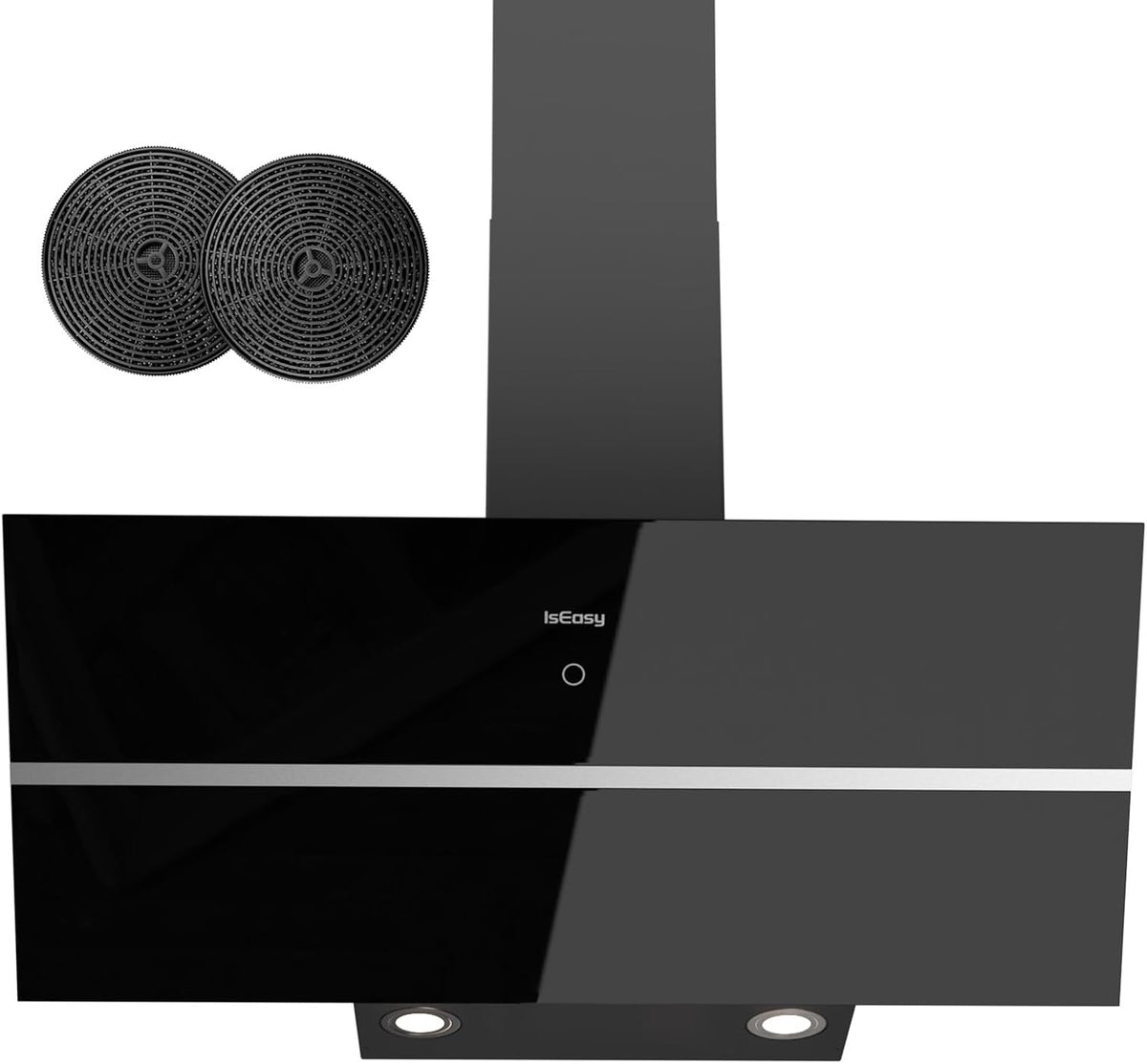 Exaustor, IsEasy, 90 cm, 58 dB, 5 W, 4 velocidades, classe A++, com temporizador, com iluminação LED, vidro, Preto, para uso diário