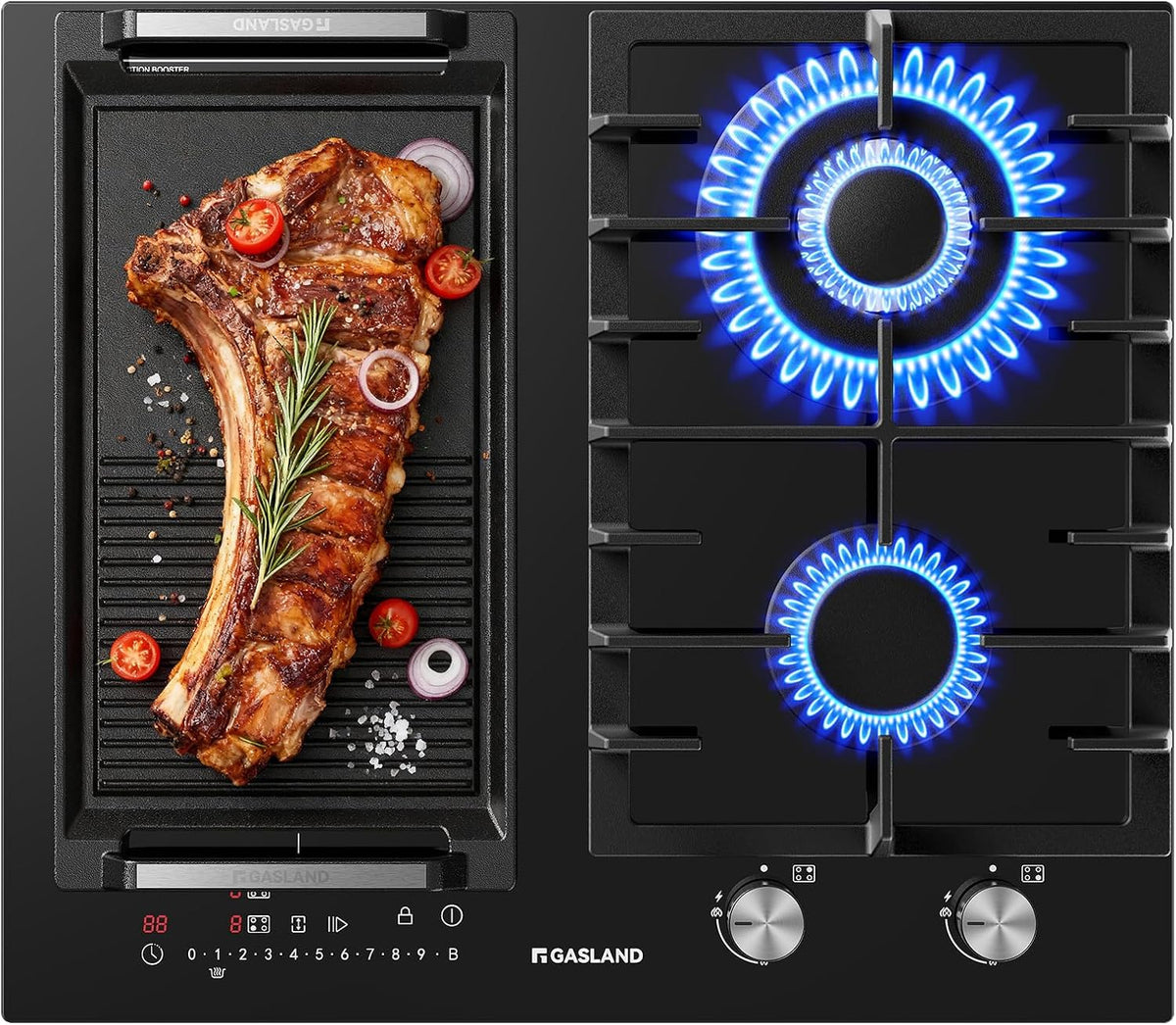 Placa de cozinha, GASLAND, GIH604BF, 60 cm, 5200 W, 3500 W, vidro, Preto, para a cozinha