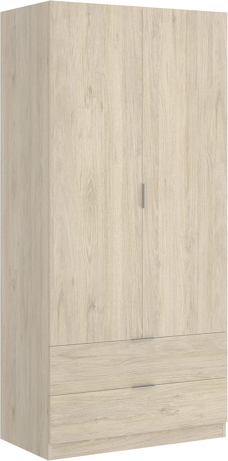 Roupeiro, DEKIT GRUPO RIMOBEL, 81 × 184 × 52 cm, 81 cm, 184 cm, 16 mm, 105 mm, 55,6 kg, com gavetas, alumínio, madeira, Natural, para o quarto