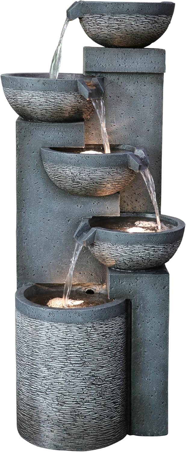 Fonte de jardim, Dehner, Gartenbrunnen, 39 cm, 91 × 39 × 39 cm, com iluminação LED, Cinzento, para utilização no exterior