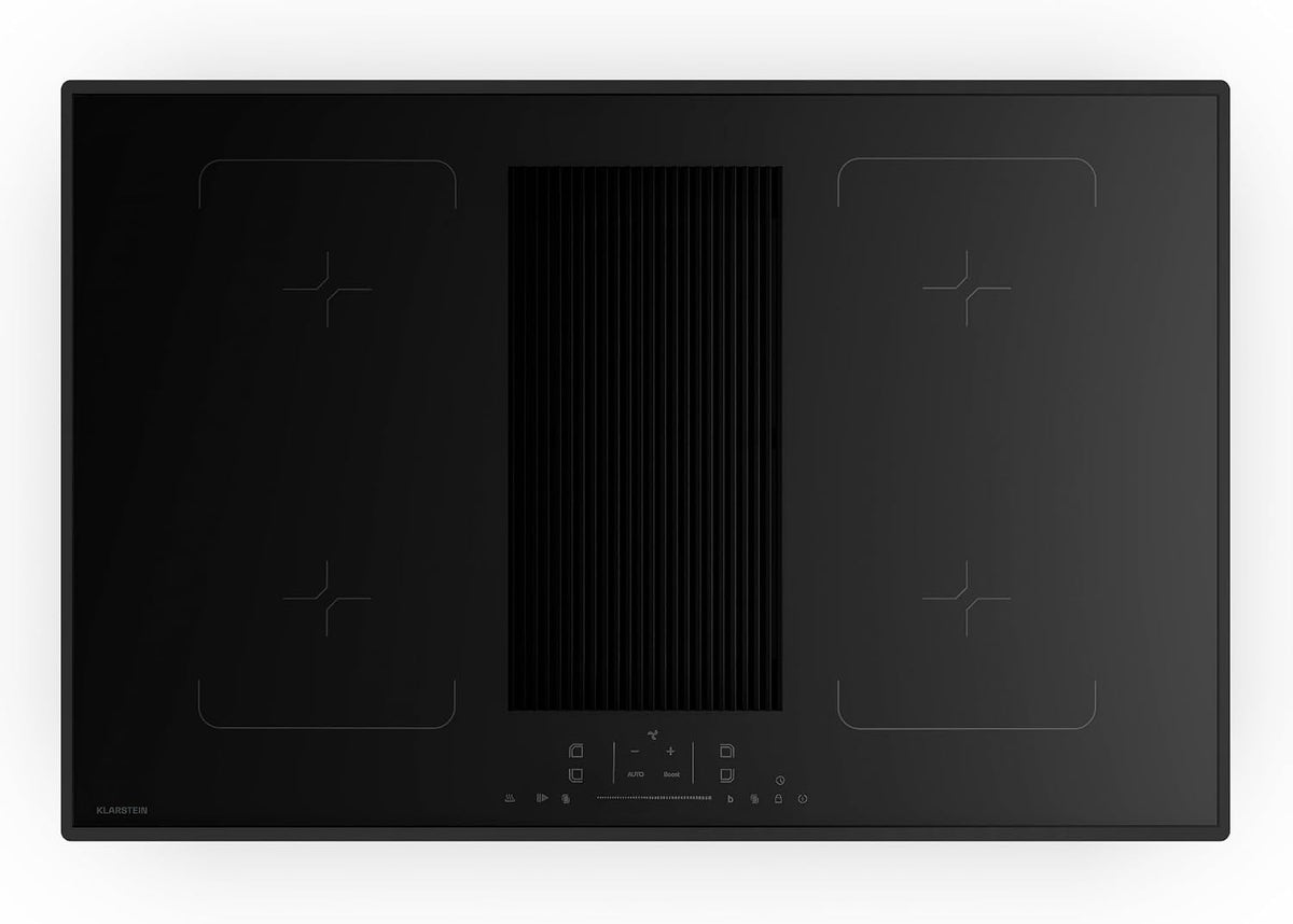 Klarstein, Placa de cozinha, Velaire, 80cm, 8400W, 8.400 W, classe energética A, com temporizador, alumínio, vidro, Preto, para a cozinha