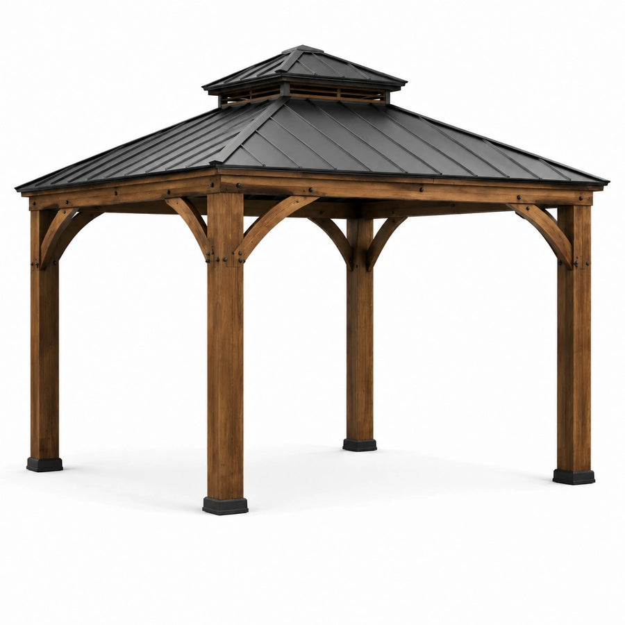 Pabellón de Madera con Techo de Metal Negro 300x300x260 cm