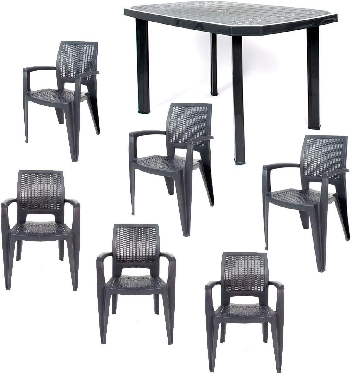 Conjunto de jardim, CREVICOSTA QUALITY MARK MARCAS DE CALIDAD, com 6 cadeiras, 9,5 kg, 73 cm, 2,75 kg, 57 cm, 110 kg, ratã, Antracite