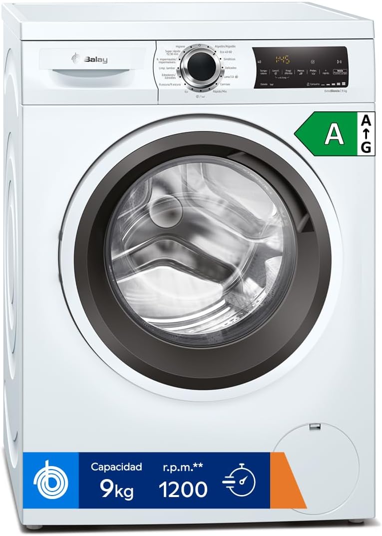 Máquina de lavar roupa, Balay, 3TS993BP, 9 kg, 61,2 kg, com iluminação LED, com prateleiras, Branco, para uso diário