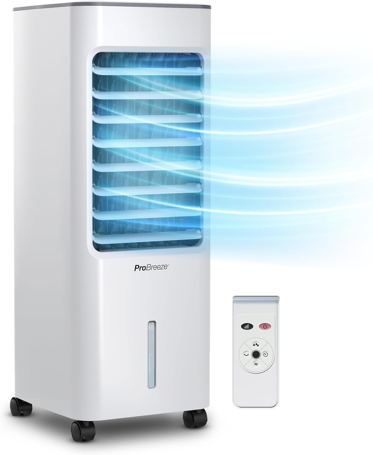 Ar condicionado portátil, Pro Breeze, 5L, 3 níveis, 70 cm, 26,5 × 28 × 70 cm, com comando à distância, com temporizador, com rodas, Branco