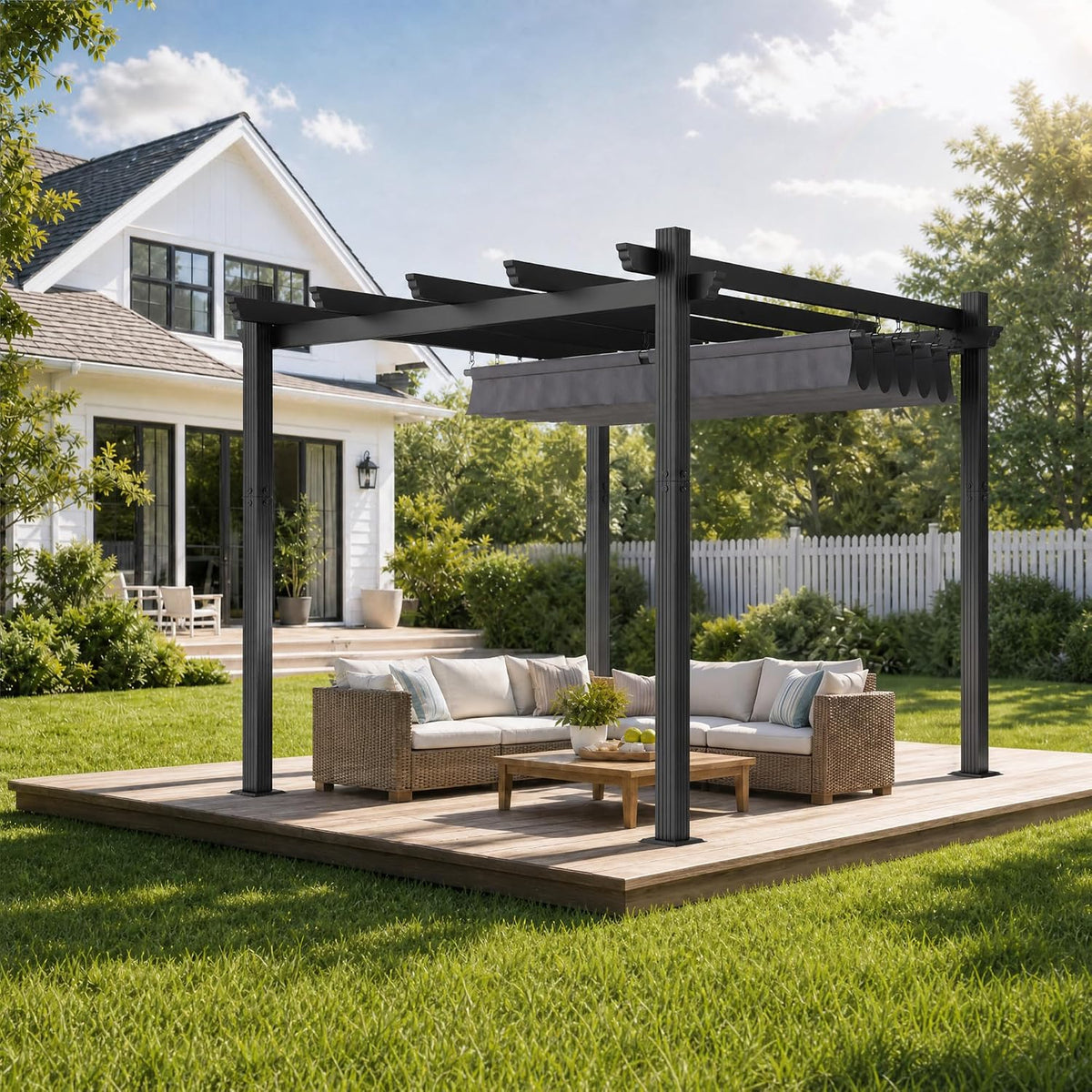 Tenda de jardim, JUMMICO, Aluminium, 3 × 3 m, 8 cm, 8 × 8 cm, resistente à água, alumínio, Cinzento, para utilização no exterior