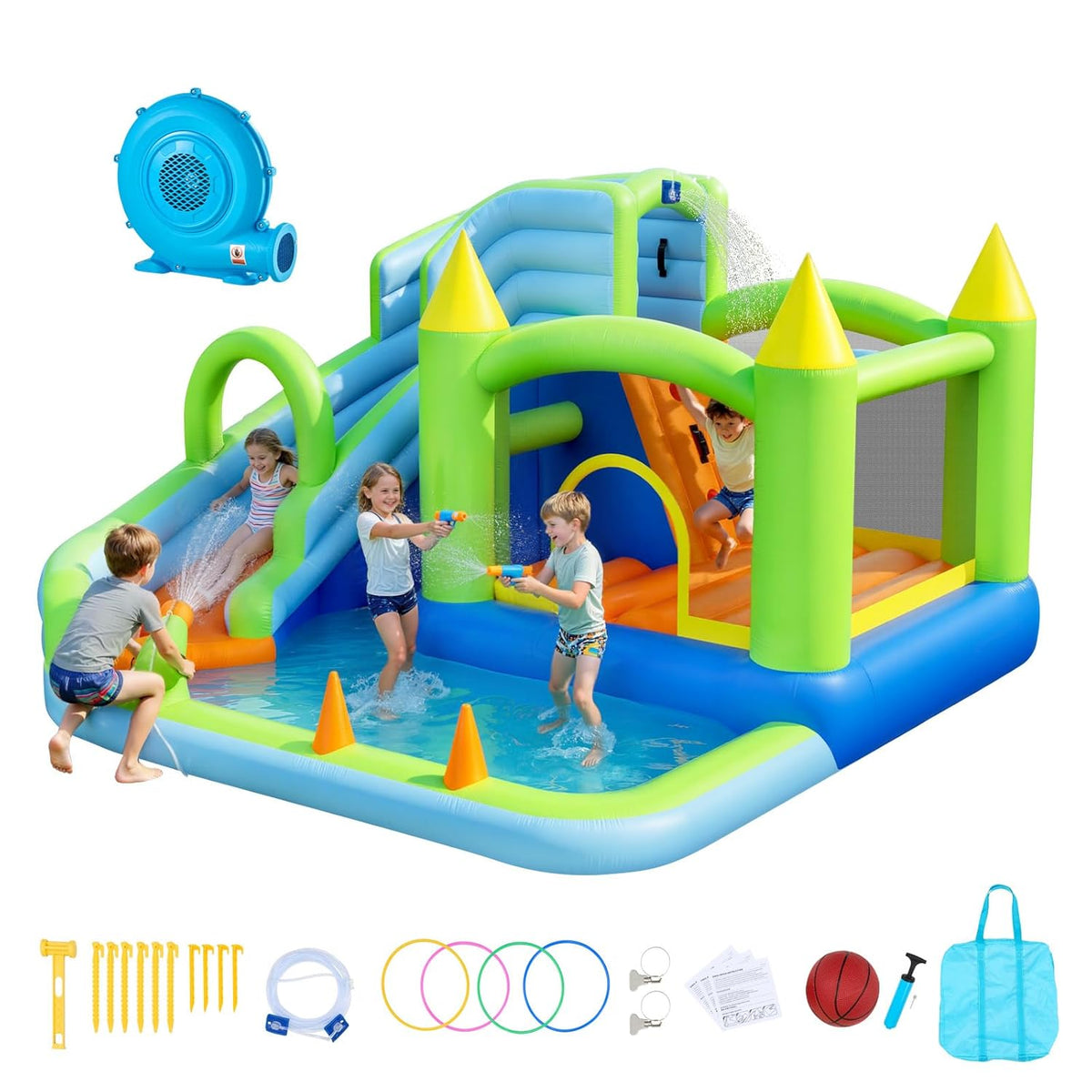 VEVOR, Castelo insuflável, Aufblasbare, 213 cm, 344 × 374 × 213 cm, 160 kg, 3440 × 3740 × 2130 mm, Mehrfarbig, para uso diário
