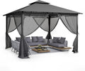 Tenda de jardim, UDPATIO, 3,35 × 3,35m, resistente à água, aço, Cinzento, para utilização no exterior