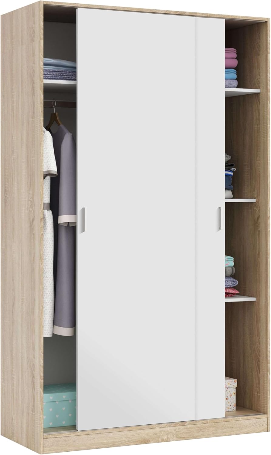 Roupeiro, Habitdesign, 120 cm, 200 cm, 50 cm, com prateleiras, alumínio, Branco, para o quarto