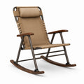 Silla mecedora plegable de acero con reposabrazos de madera y tela poliéster beige