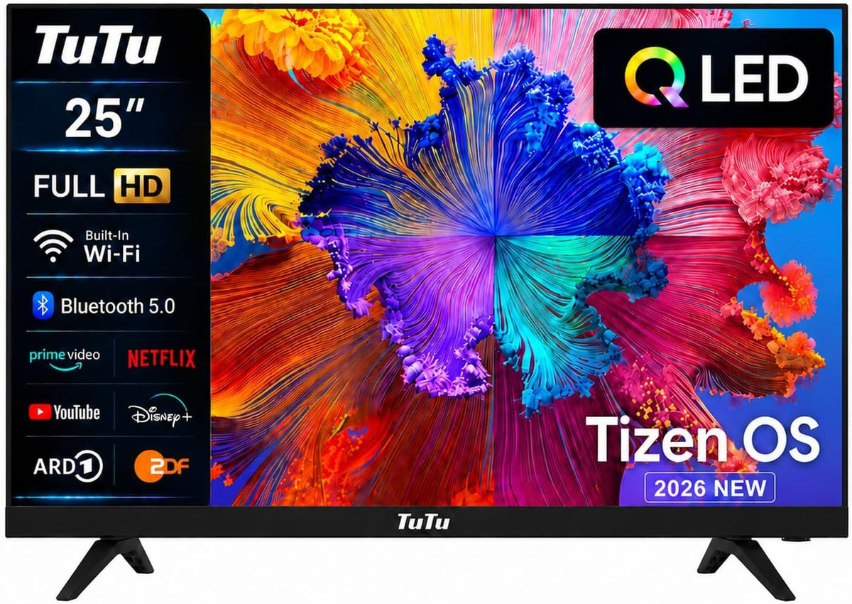 Televisor portátil, TuTu, TU25Q1FQ-T8, 64 cm, 100 mm, 9 kg, 100 × 100 mm, com iluminação LED, com controlo por aplicação, Multicolor, para a sala