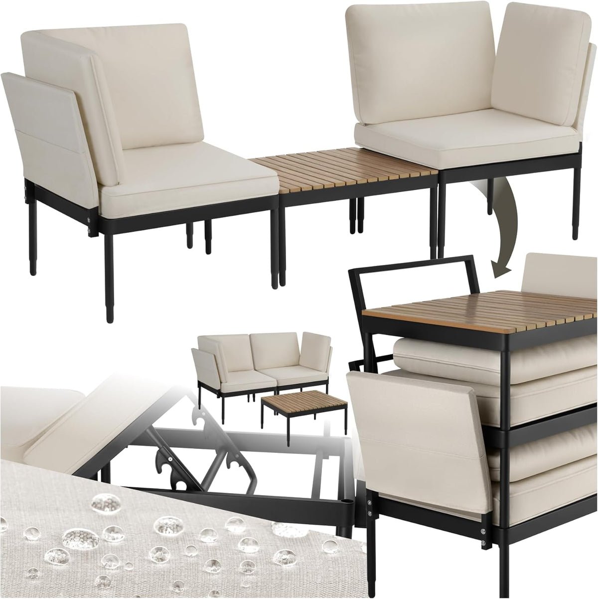 Conjunto de mobiliário de jardim, tectake, 120 kg, 60 kg, alumínio, madeira, Cinzento, para jardim e exterior