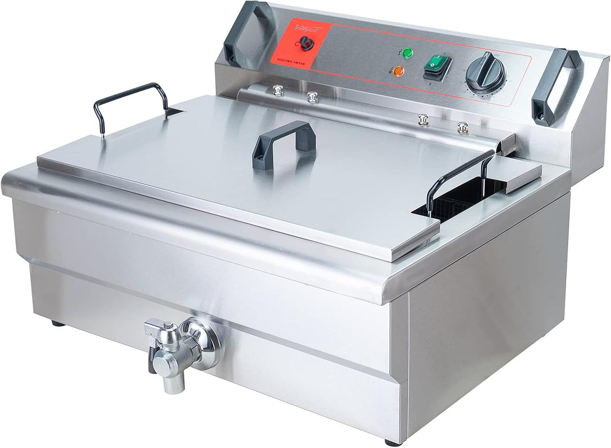 Fritadeira elétrica, Valgus, Kommerzielle, 3000W, 30L, 240 V, 23 L, com rodas, aço inoxidável, aço, Prateado, para a cozinha
