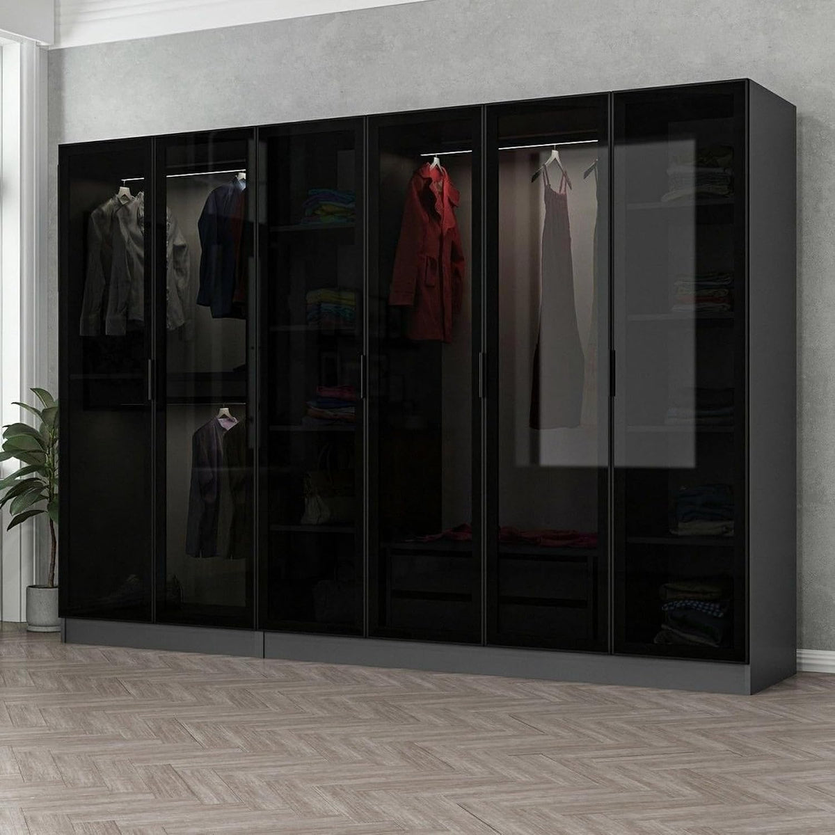 Roupeiro, Dmora, 210 cm, 270 × 210 cm, com prateleiras, madeira, Preto, para o quarto