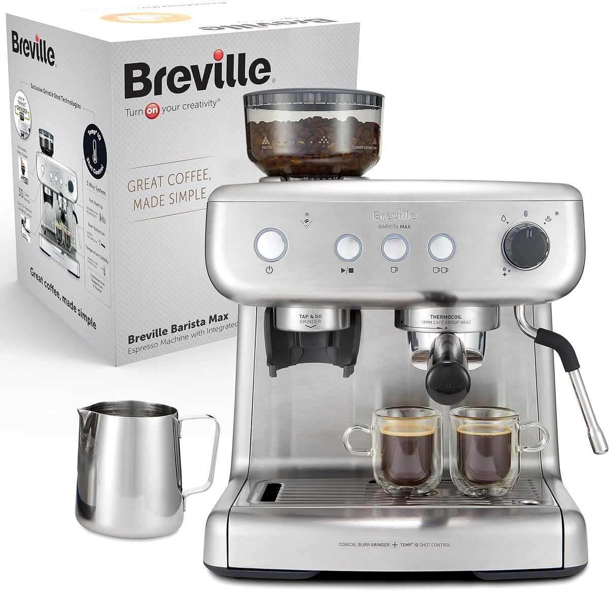 Máquina de café expresso, Breville, 2.8 l, 1.5 l, 8 kg, aço inoxidável, aço, Multicolor, para a cozinha