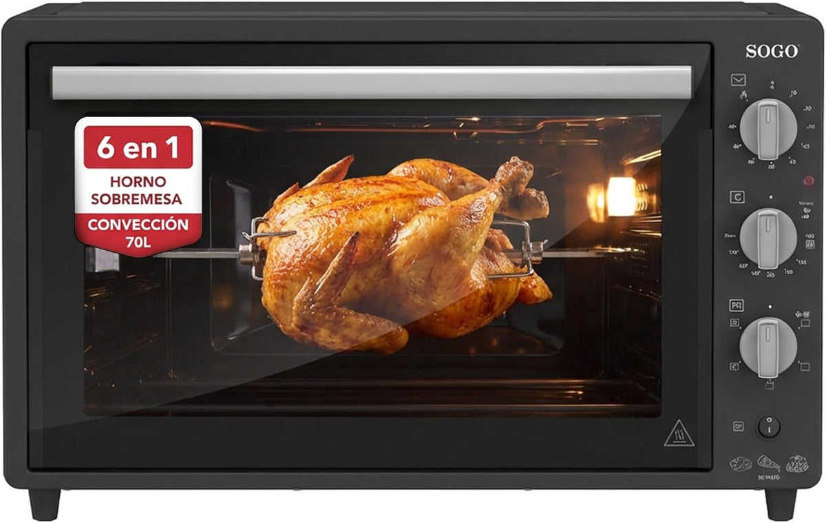 Forno de convecção, SOGO, 70 L, 34,5 kg, com temporizador, vidro, tecido, Multicolor, para a cozinha