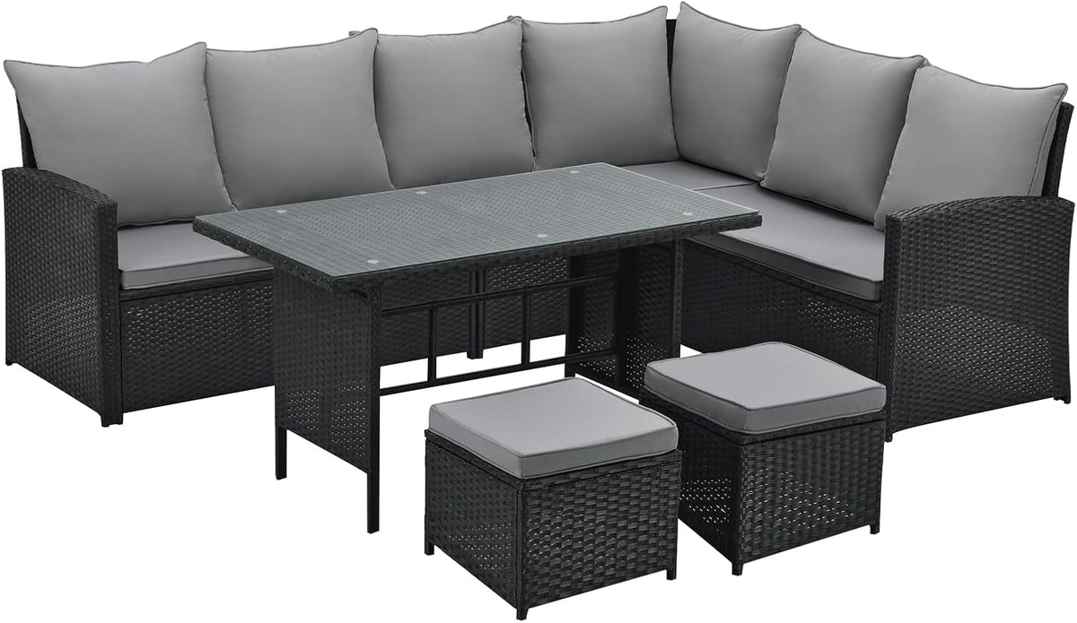 Conjunto de mobiliário de jardim, SVITA, Monroe, 82 cm, 180 × 230 × 82 cm, 230 × 180 × 82 cm, ratã, poliéster, Preto, para utilização no exterior