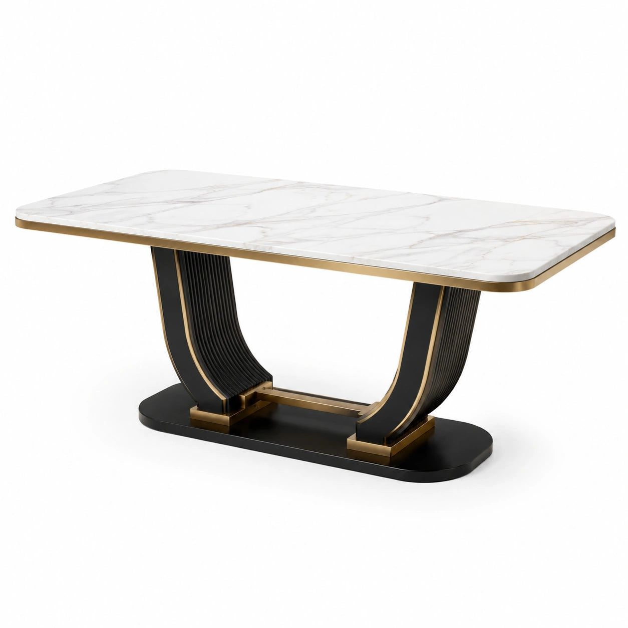 Mesa de mármol y metal blanco/negro/dorado 180x90x75 cm