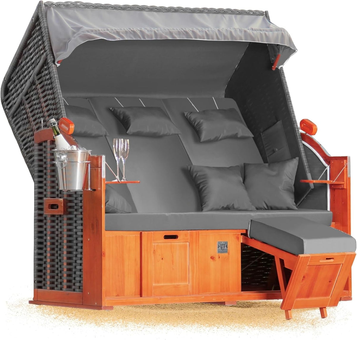 Cadeira de praia, Strandkorb Hanse, Ostsee, 160cm, 78 cm, 80kg, 160 × 166 × 78 cm, regulável, com rodas, aço inoxidável, aço, Mehrfarbig