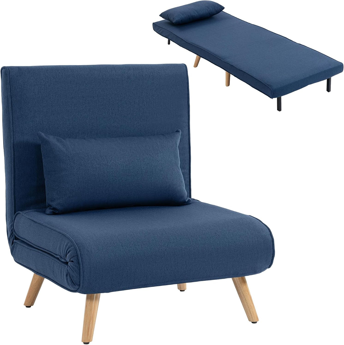 Poltrona, HOMCOM, 20 cm, 120 kg, 195 × 72 cm, 72 × 75 × 85 cm, 195 × 72 × 25 cm, dobrável, tecido, Azul, para a sala