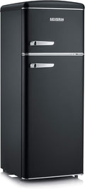 Frigorífico combinado, Severin, 206 L, 146 cm, com iluminação LED, com prateleiras, vidro, Preto, para uso diário